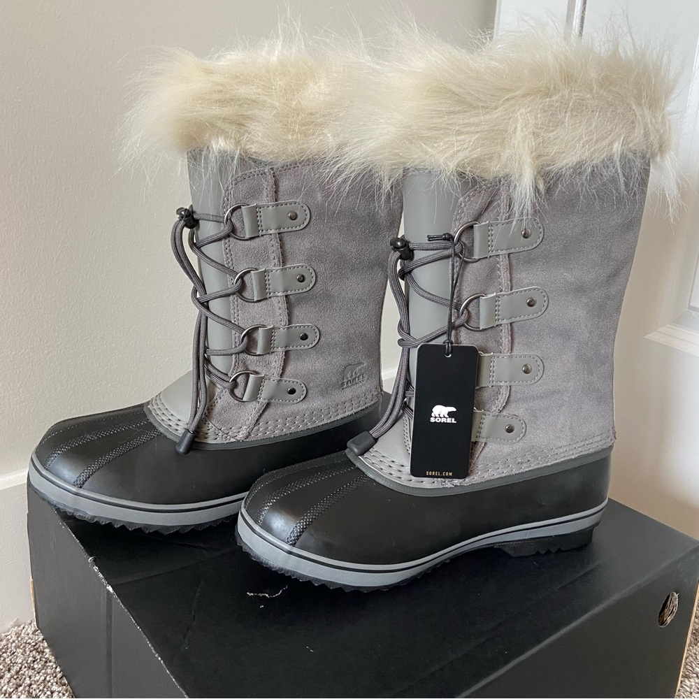 New Sorel Black and Gray Youth Winter Boots with Fur Trim Size 6 Youth